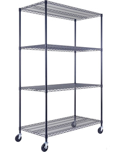 48x24x72 4-tier black wire shelving unit in a garage setting | black wire rack | heavy duty wire shelving on wheels | 24 wire rack | Shelves shelf | Shelving shelf