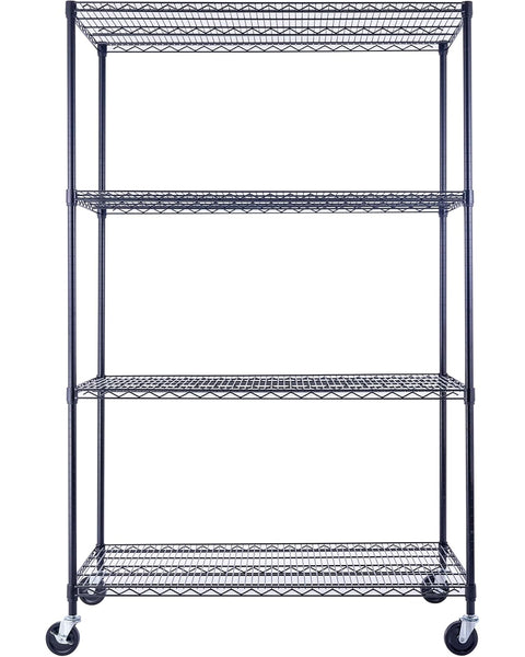 48x24x72 4-tier black wire shelving unit in a garage setting | black wire rack | heavy duty wire shelving on wheels | 24 wire rack | Shelves shelf | Shelving shelf