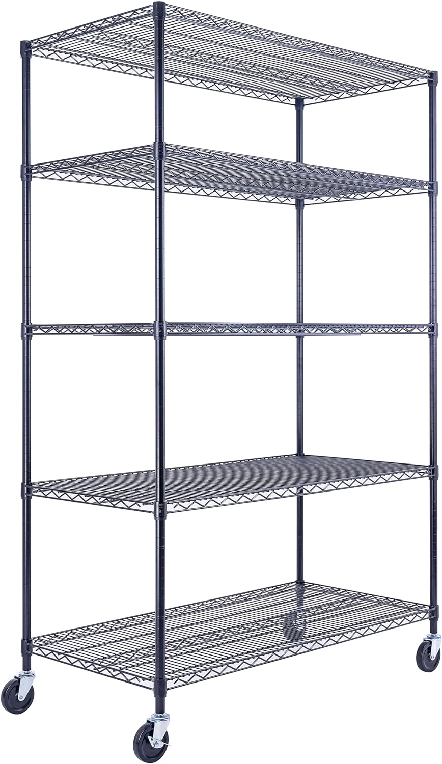 Chrome Shelving On Wheels | 5-Tier | 60 x 24 x 72 Shelving| NSF | Seville Classics | Saferacks | Shelving Shelves | Utility shelving | Wire Racks with Wheels | Wire Shelving | Utility Shelving 