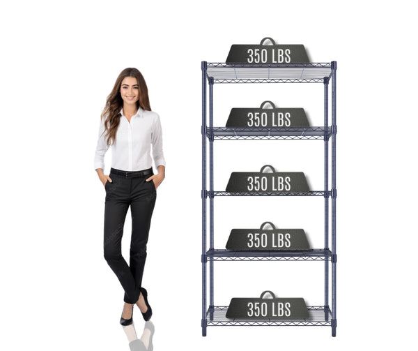 30x14x60 5-tier black wire shelving unit in a garage setting