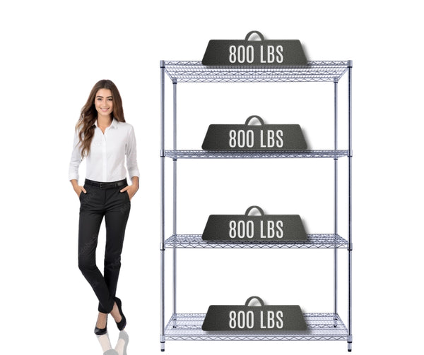 48x24x72 4-tier chrome wire shelving unit in a garage setting | black wire rack | heavy duty wire shelving on wheels | 24 wire rack | Shelves shelf | Shelving shelf