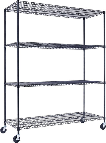 60"x24"x72" PRIME HEAVY DUTY Black 4-Tier Wire Shelving NSF 2400 LBS MAX Capacity Storage Rack for Commercial, School, Government, Home, Garage, Warehouse, Industrial, and Hospital (with Wheels)