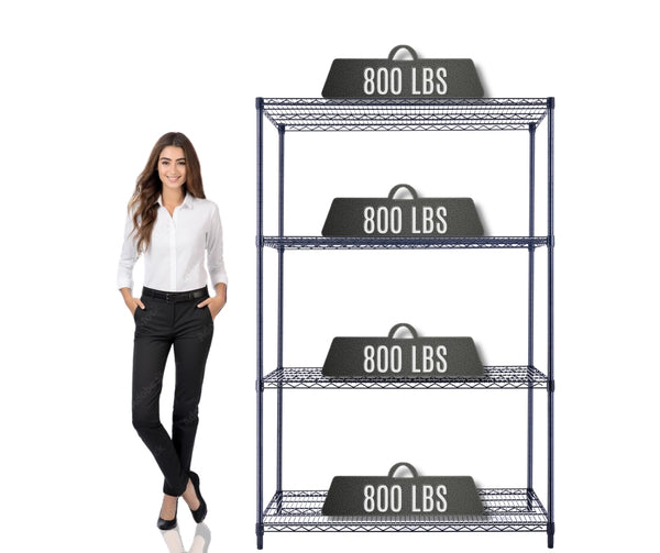 48x24x72 4-tier black wire shelving unit in a garage setting | black wire rack | heavy duty wire shelving on wheels | 24 wire rack | Shelves shelf | Shelving shelf