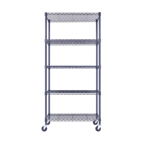 30x14x60 5-tier black wire shelving unit in a garage setting