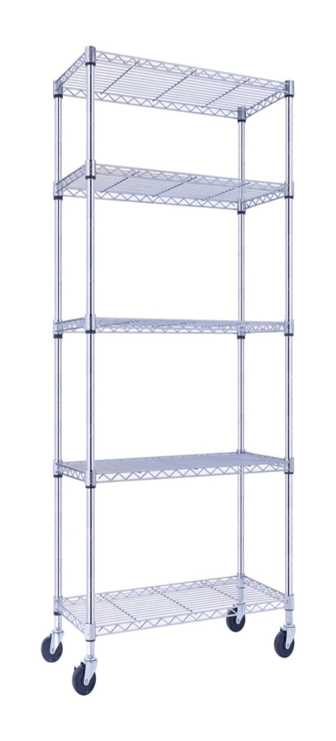 Chrome Shelving On Wheels | 5-Tier | 60 x 24 x 72 Shelving| NSF | Seville Classics | Saferacks | Shelving Shelves | Utility shelving | Wire Racks with Wheels | Wire Shelving | Utility Shelving 