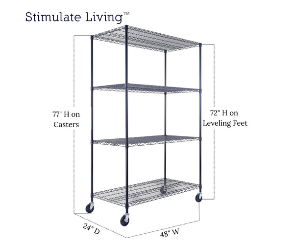 48x24x72 4-tier black wire shelving unit in a garage setting | black wire rack | heavy duty wire shelving on wheels | 24 wire rack | Shelves shelf | Shelving shelf