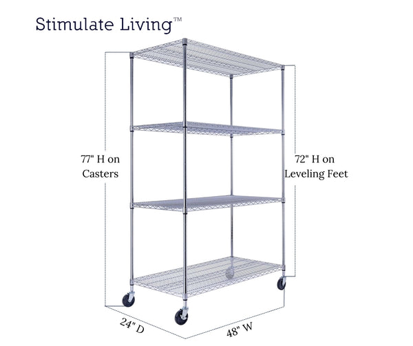 48x24x72 4-tier chrome wire shelving unit in a garage setting | black wire rack | heavy duty wire shelving on wheels | 24 wire rack | Shelves shelf | Shelving shelf