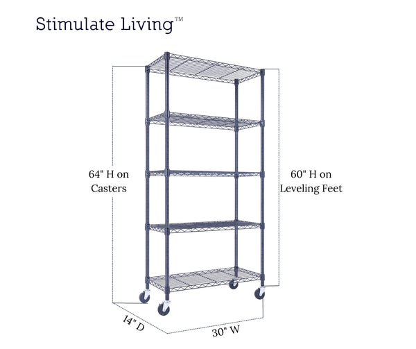 30x14x60 5-tier black wire shelving unit in a garage setting