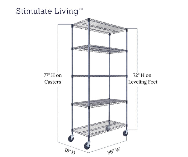 36x18x72 5-tier black wire shelving unit in a garage setting