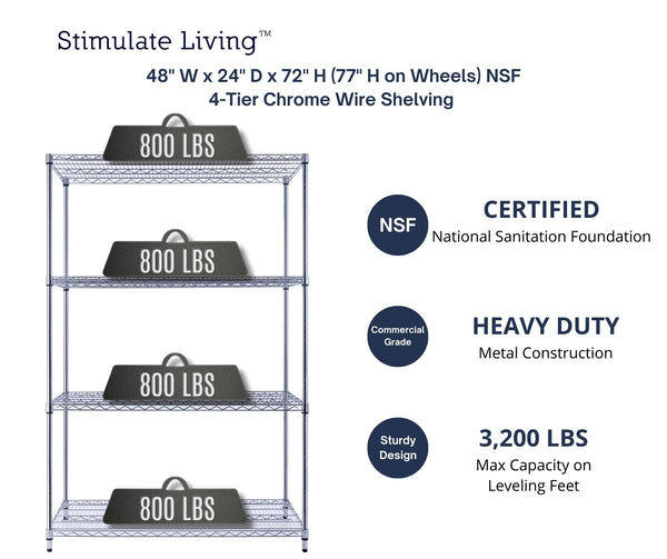 48x24x72 4-tier chrome wire shelving unit in a garage setting | black wire rack | heavy duty wire shelving on wheels | 24 wire rack | Shelves shelf | Shelving shelf