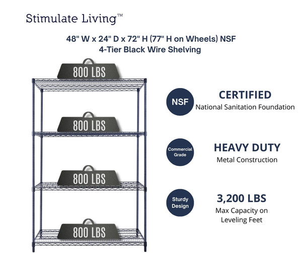 48x24x72 4-tier black wire shelving unit in a garage setting | black wire rack | heavy duty wire shelving on wheels | 24 wire rack | Shelves shelf | Shelving shelf