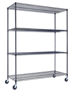 Black wire shelving with wheels. Rolling storage rack | Utility Shelving | Wire Rack with wheels | NSF Certified