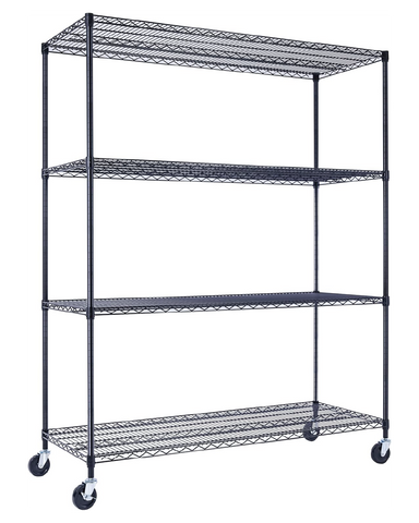 Black wire shelving with wheels. Rolling storage rack | Utility Shelving | Wire Rack with wheels | NSF Certified | 4-tier 60x24x72 black