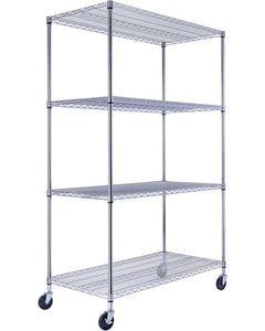 48x24x72 4-tier chrome wire shelving unit in a garage setting | black wire rack | heavy duty wire shelving on wheels | 24 wire rack | Shelves shelf | Shelving shelf