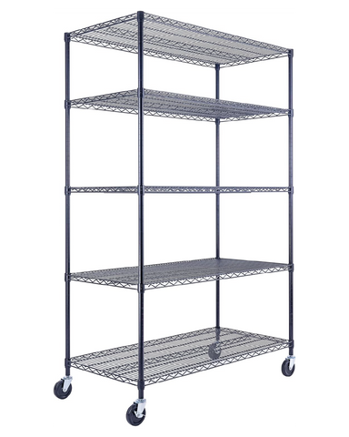 Black wire shelving with wheels. Rolling storage rack | Utility Shelving | Wire Rack with wheels | NSF Certified | 48x24x72 black wire shelving