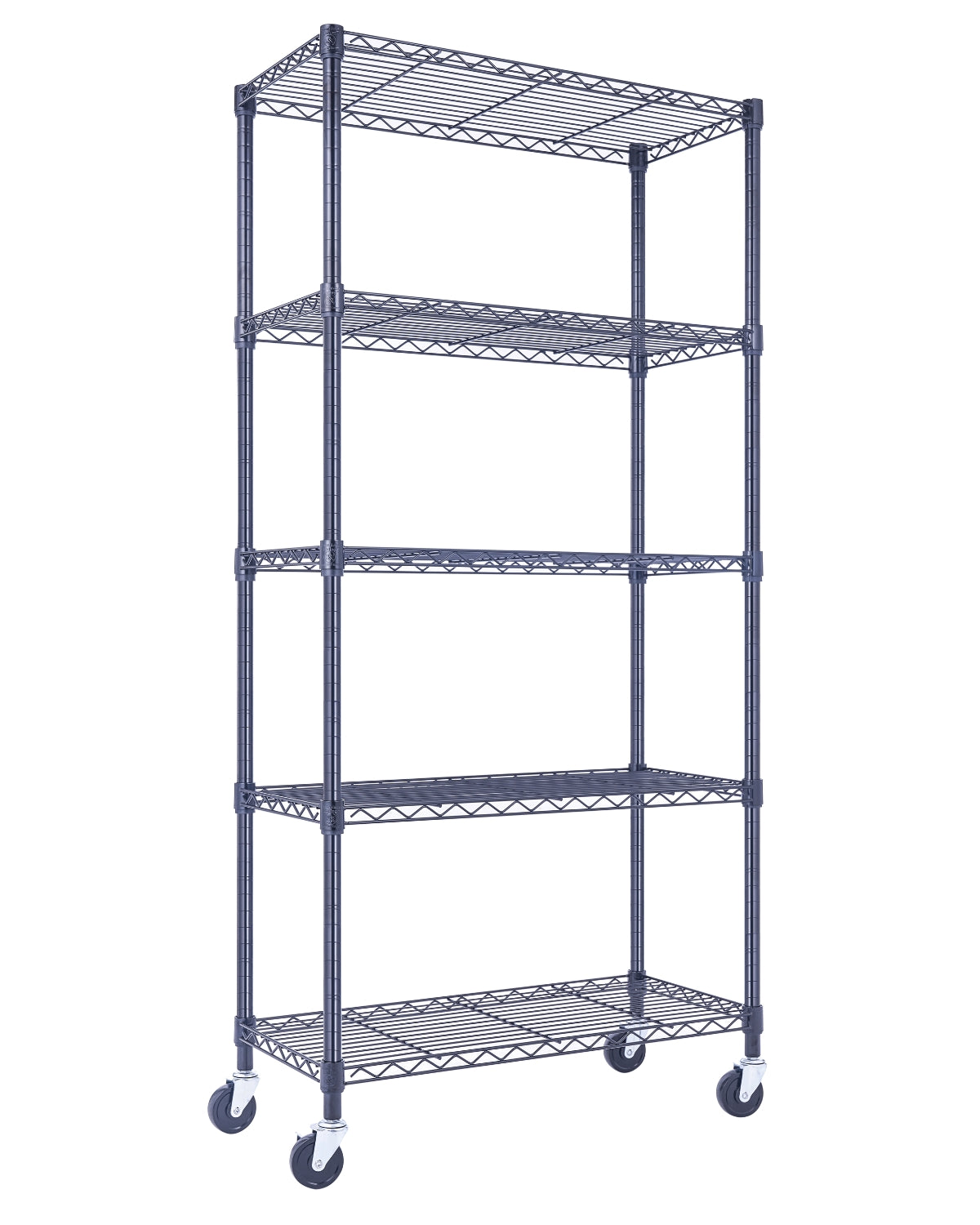 30x14x60 5-tier black wire shelving unit in a garage setting