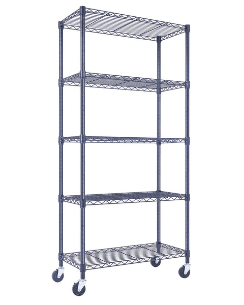 30x14x60 5-tier black wire shelving unit in a garage setting