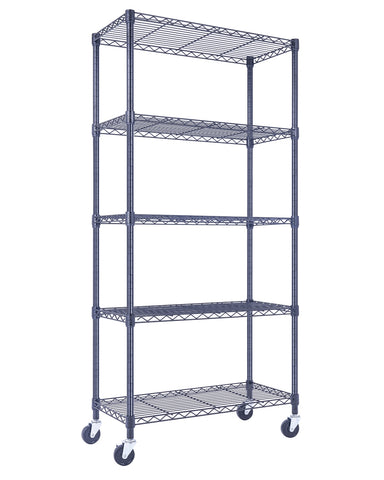 30x14x60 5-tier black wire shelving unit in a garage setting