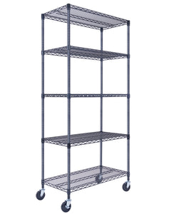 36x18x72 5-tier black wire shelving unit in a garage setting