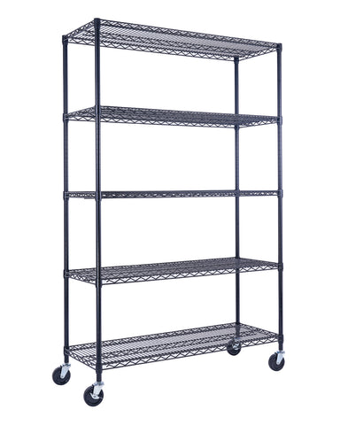 48" x 18" x 72" Shelving | Black wire shelving with wheels. Rolling storage rack | Utility Shelving | Wire Rack with wheels | NSF Certified | 48 x 18 x 72 wire shelving