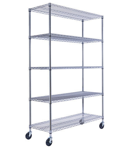 Chrome wire shelving with wheels. Rolling storage rack | Utility Shelving | Wire Rack with wheels | NSF Certified | 48 x 18 x 72 wire shelving