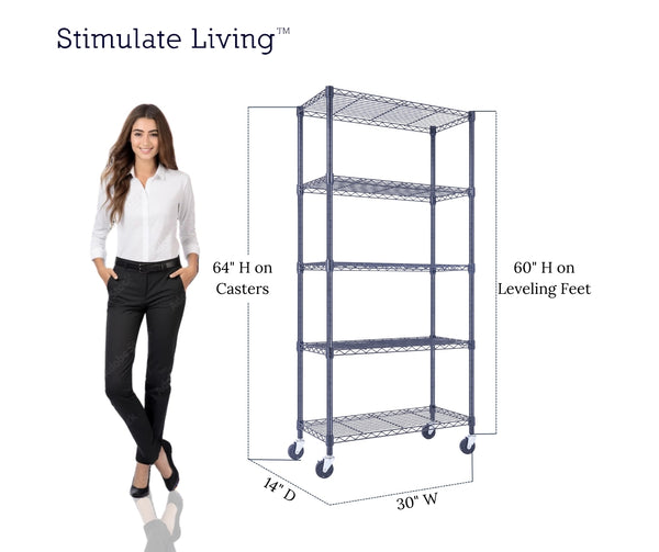 30x14x60 5-tier black wire shelving unit in a garage setting