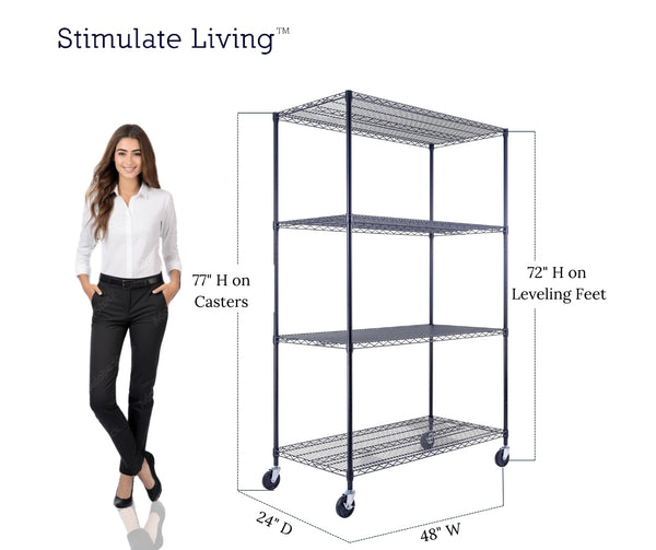 48x24x72 4-tier black wire shelving unit in a garage setting | black wire rack | heavy duty wire shelving on wheels | 24 wire rack | Shelves shelf | Shelving shelf