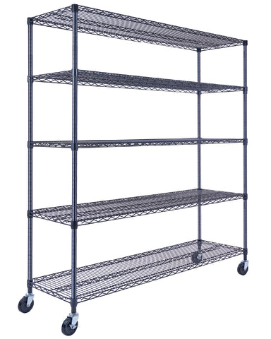 Black wire shelving with wheels. Rolling storage rack | Utility Shelving | Wire Rack with wheels | NSF Certified | 60x18x72 black 5-tier