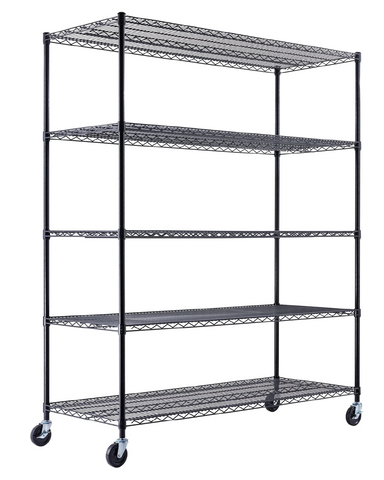 Black wire shelving with wheels. Rolling storage rack | Utility Shelving | Wire Rack with wheels | NSF Certified