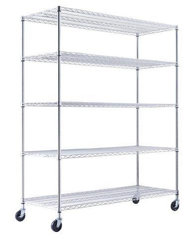 Chrome wire shelving with wheels. Rolling storage rack | Utility Shelving | Wire Rack with wheels | NSF Certified