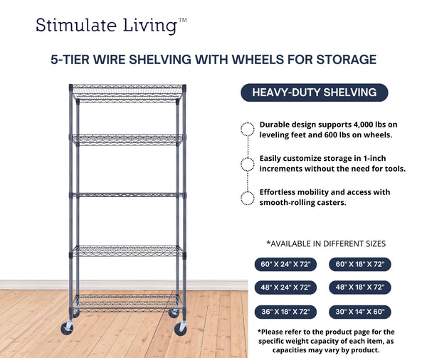 36x18x72 5-tier black wire shelving unit in a garage setting