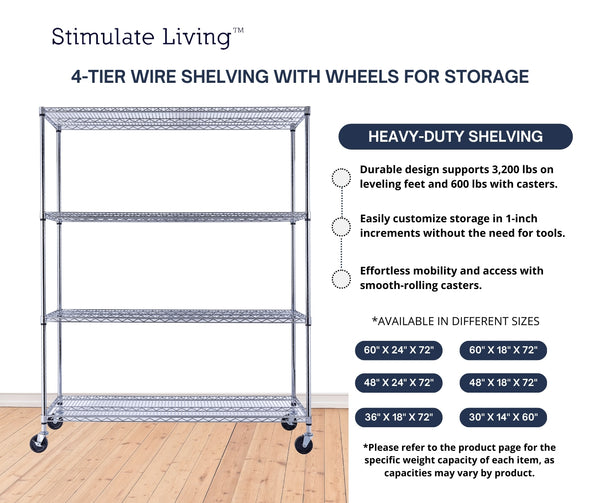 48 x 24 x 72 shelving | black wire rack | heavy duty wire shelving on wheels | 24 wire rack | Shelves shelf | Shelving shelf | 60x18x72 4-tier