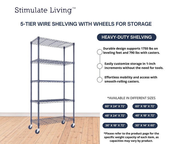 30x14x60 5-tier black wire shelving unit in a garage setting