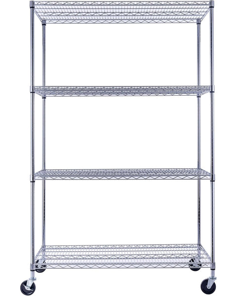 48x24x72 4-tier chrome wire shelving unit in a garage setting | black wire rack | heavy duty wire shelving on wheels | 24 wire rack | Shelves shelf | Shelving shelf