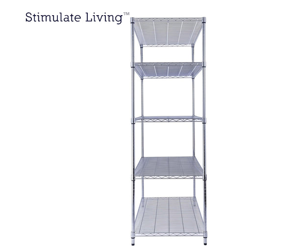 48x24x72 5-tier chrome wire shelving unit in a garage setting| Chrome wire shelving with wheels | Rolling storage rack | Utility Shelving | Wire Rack with wheels | NSF Certified | 48 x 24 x 72 chrome wire shelving