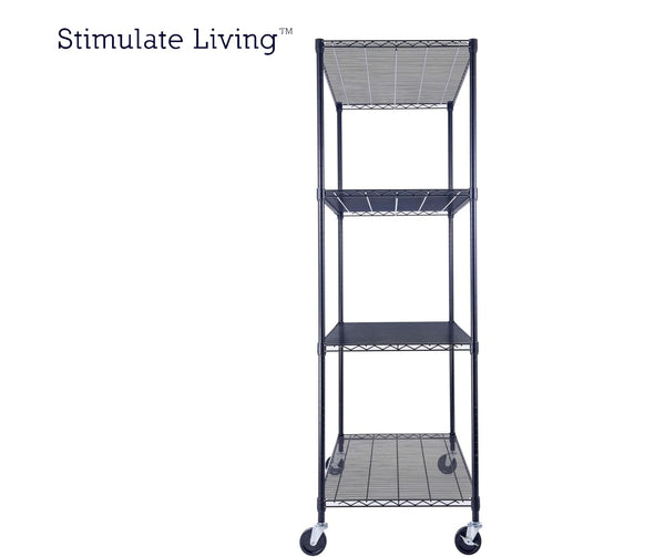 48x24x72 4-tier black wire shelving unit in a garage setting | black wire rack | heavy duty wire shelving on wheels | 24 wire rack | Shelves shelf | Shelving shelf