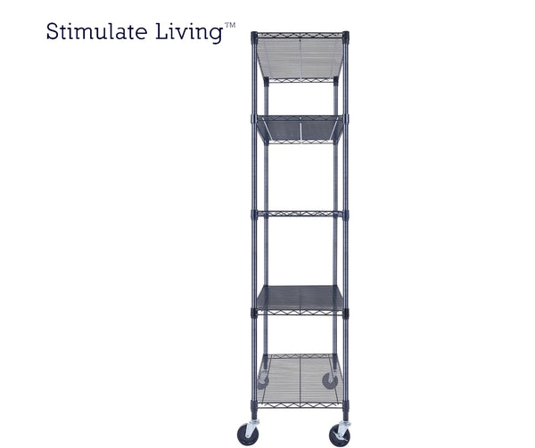 36x18x72 5-tier black wire shelving unit in a garage setting