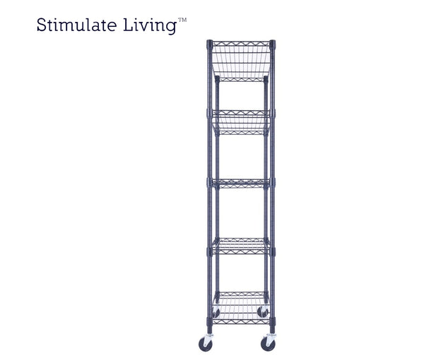 30x14x60 5-tier black wire shelving unit in a garage setting