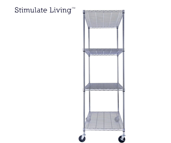 48x24x72 4-tier chrome wire shelving unit in a garage setting | black wire rack | heavy duty wire shelving on wheels | 24 wire rack | Shelves shelf | Shelving shelf