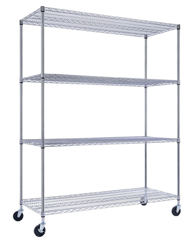 Chrome wire shelving with wheels. Rolling storage rack | Utility Shelving | Wire Rack with wheels | NSF Certified | 60" x 24" x 72" 