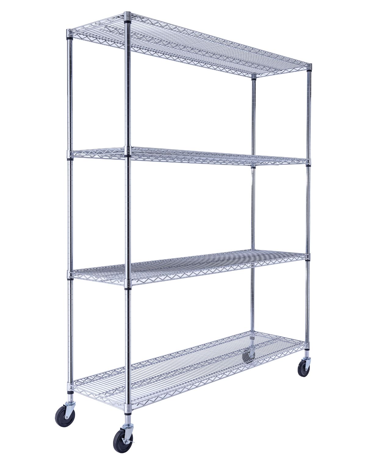 chrome wire rack shelving with four adjustable tiers