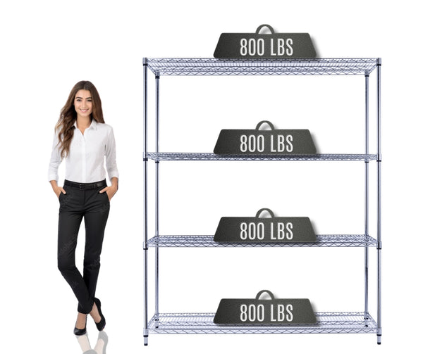 heavy-duty chrome wire rack shelving for garage or warehouse with 800 lbs per shelf