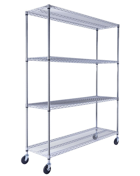 chrome wire rack shelving with four adjustable tiers