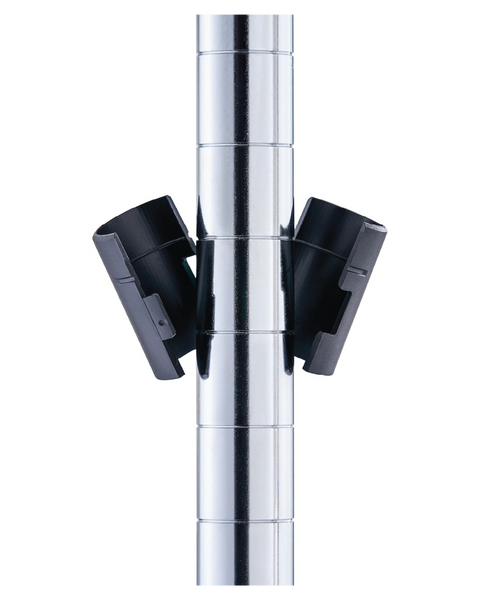 close-up of chrome shelf frame and support poles